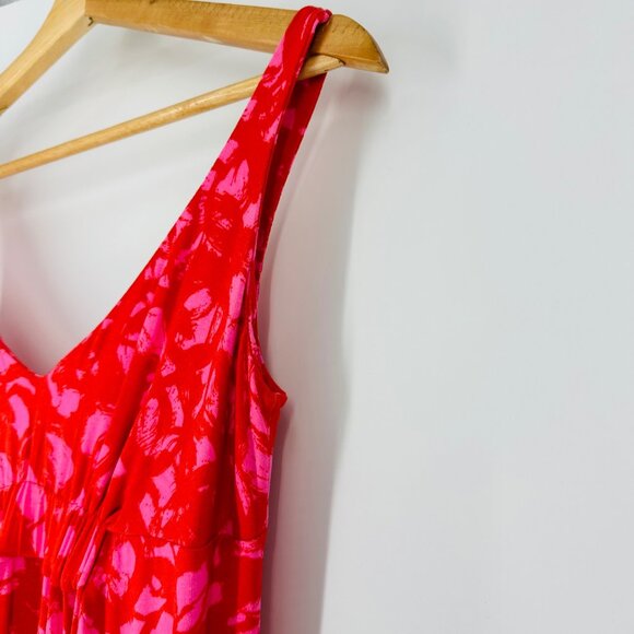 Cabi Pink Red Printed Jitney Sleeveless Smocked Stretch V-neck Maxi Dress Size S - Picture 7 of 11